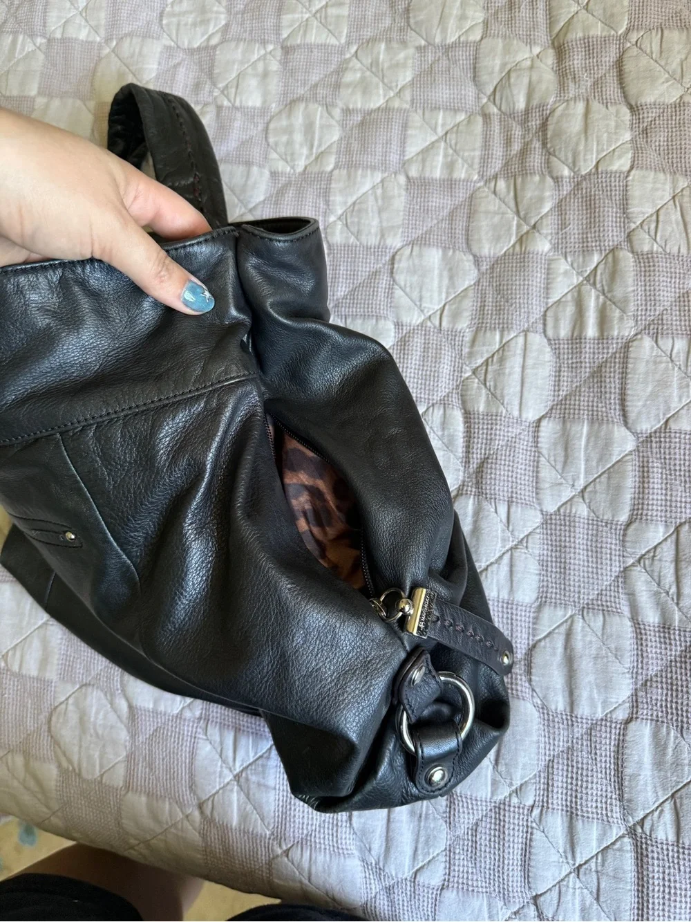 b. makowsky Black Leather Hobo Bag with Braided Stitch Detail